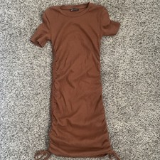 Zara Dress Cinched Drawstring Sides Sz M Tee Shirt Crew Neck Super Stretchy 6-10