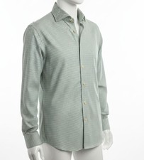 Kiton Men's Green White Modern Fit Cotton Micro-Gingham Sport Shirt Size 40
