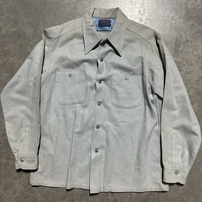 Vintage 70s Pendleton Wool Loop Collar Button Up Shirt Gray Size Large USA Made