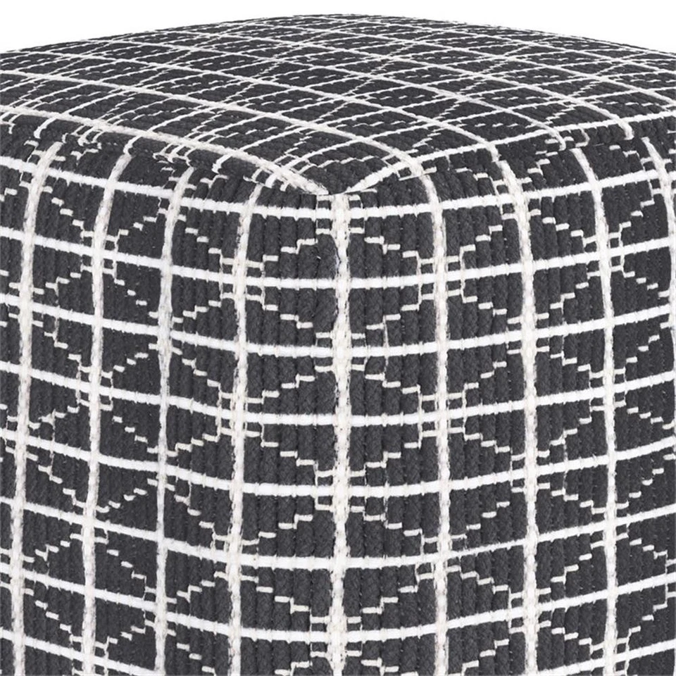 Simpli Home Noreen Boho Square Pouf in Slate Gray and White Handloom Woven Pa... - Image 3 of 4