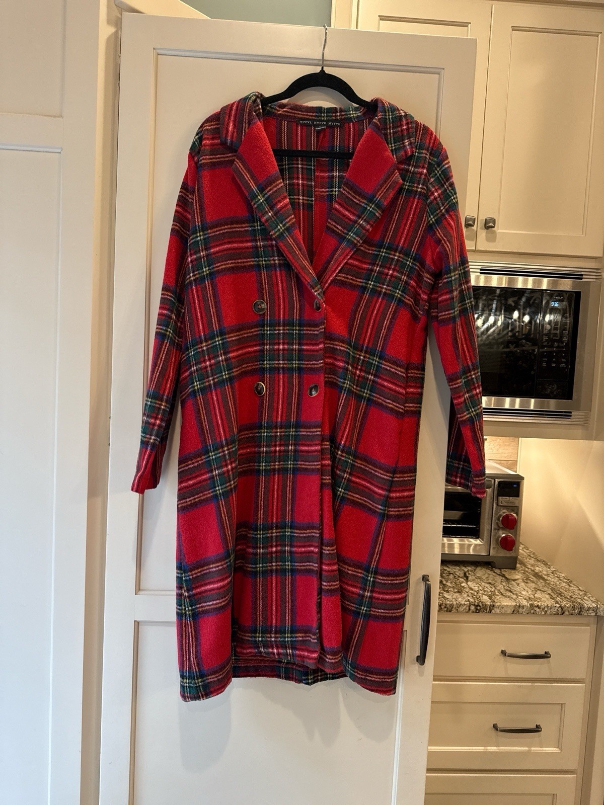 Ladies Size Large Plaid Button Front Fleece Coat