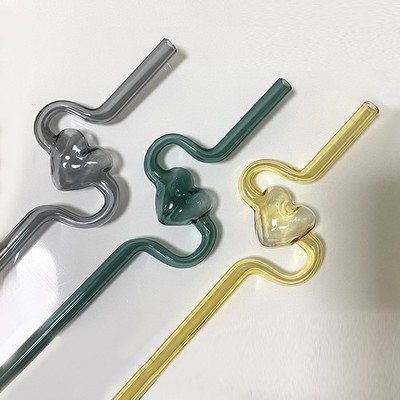 Love Heart Glass Straw Reusable Transparent Tube Juice Drinking Glass Straws