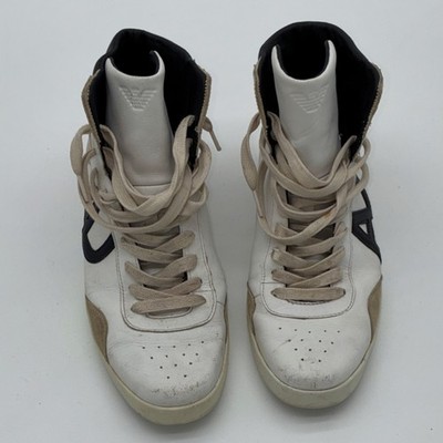 Armani Jeans Men's White Beige Black Leather Suede Sneakers Logo Lace Up 9.5
