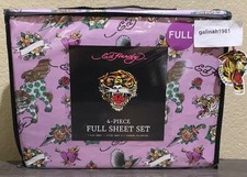 Ed Hardy Purple 4pc FULL Sheet Set w/Tigers, Shishi Guardian Lions,Flowers,Birds