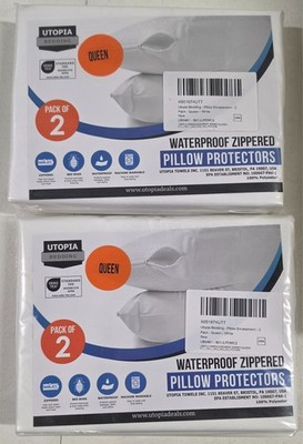 Utopia Bedding Set of 4 Waterproof Pillow Protectors with Zipper Queen 20x28