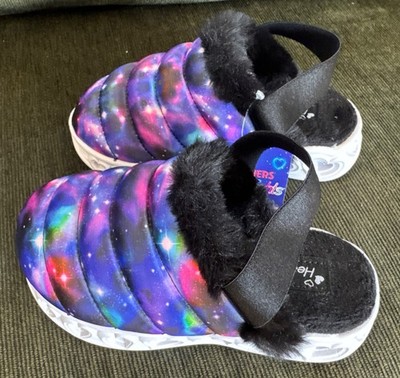 Sketchers Girls Size 11 Toddler Heart Lights Shoes Furry Stretchy Band Works