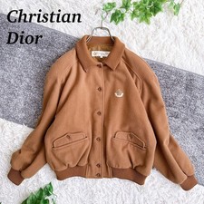 Christian Dior Jacket Blouson Wool Brown Short Length Embroidered Logo Vintage