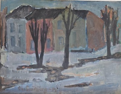 ORIGINAL SCANDINAVIAN  OIL PAINTING SWEDISH MODERNIST WINTER LANDCAPE SIGNED