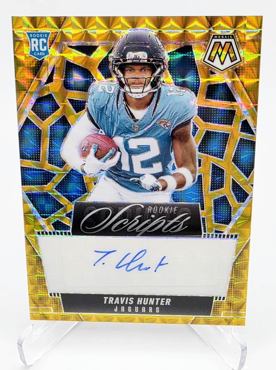 2025 Panini Mosaic Rookie Scripts GOLD Auto #02/10 Travis Hunter