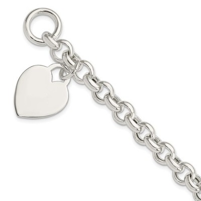 Sterling Silver Engraveable Heart Toggle Bracelet 7.5''