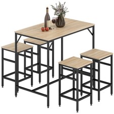 Bartisch-Set Stehtisch mit 4 Barhockern 5-teiliges Tischset Stahl Eiche