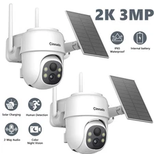 2 Pack Wireless Solar Security Camera Outdoor Wifi Human Detection 360°Pan/Tilt