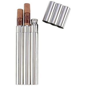 2oz Flask +2 No Crush Cigar Tubes Stainless Steel Travel Carry Case Drink Holder