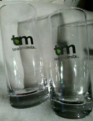 2 Lot Rare Orig Tall teaandmilk tm Drinking Glasses Ice Tea And Milk Tumblers NY