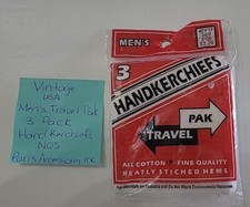 Vintage Men's 3 White Cotton Handkerchiefs Travel Pak Hanky Pocket Square Paris