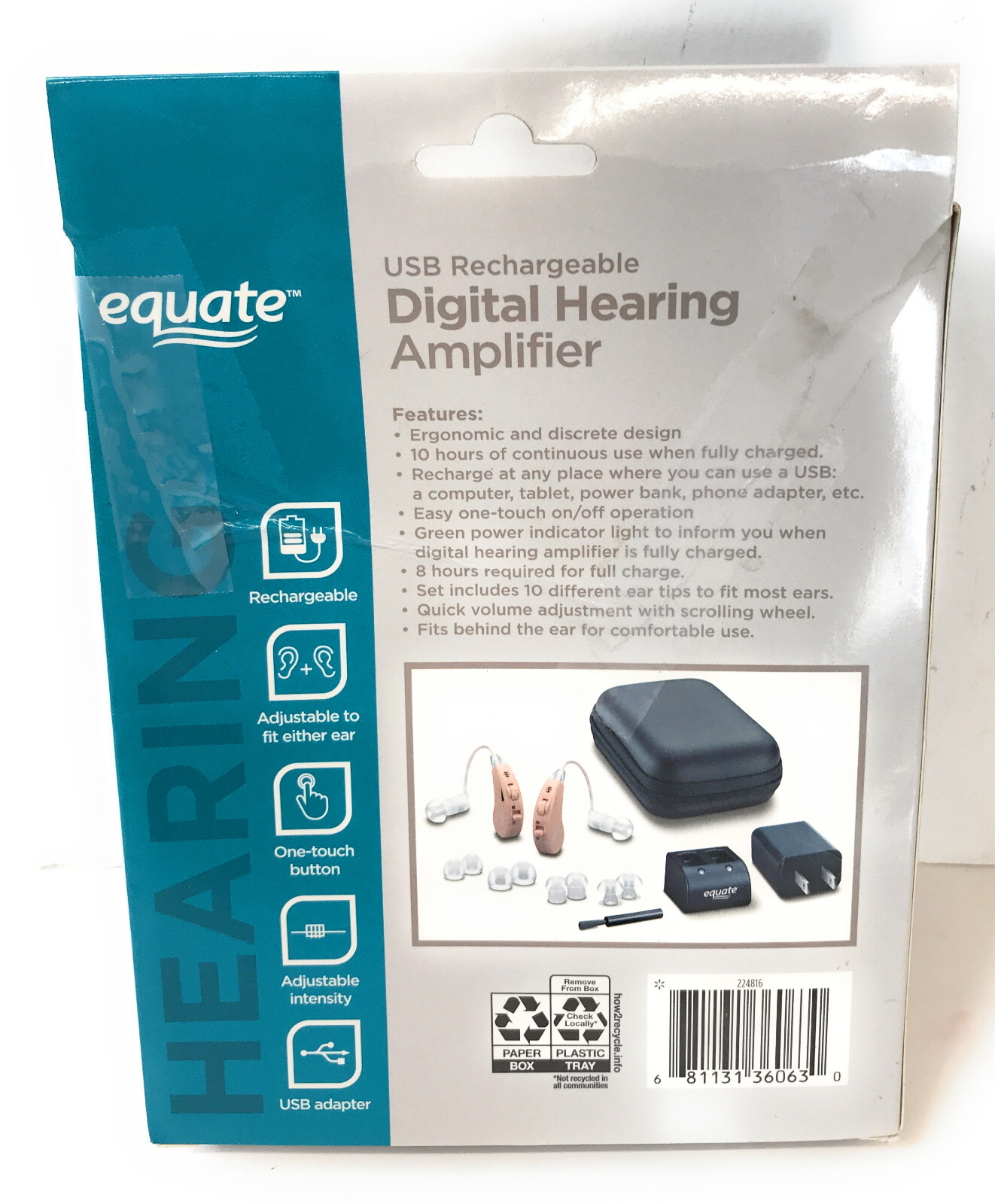 Equate USB Rechargeable Digital Hearing Amplifier with Case, PAIR eBay