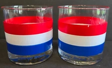 Georges Briard Vintage MCM Double Old Fashion Rocks Glasses Set 2 Red White Blue