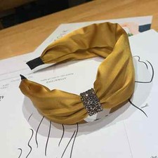BRAND NEW WIDE HANDMADE YELLOW FABRIC COVERED RHINESTONE HEADBAND HAIR ACCESSORY