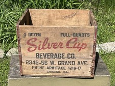 Vtg 1950s Silver Cup Beverage Co. W. Grand Ave Chicago Wood Crate Box Soda