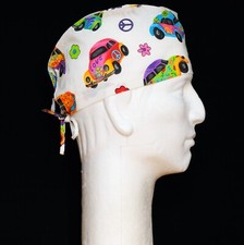 Beetles Car and Peace on White Theme Scrub Hat