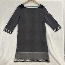 Ann Taylor Square Neck Shift Dress Womens Black Tan Geometric 3/4 Sleeve Size 8