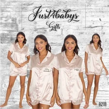 Personalised Ladies Satin Short Pyjamas Silky Pyjama Set PJ Nightwear 4 colours