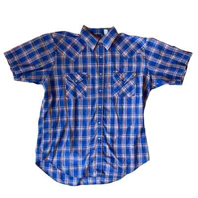 Mens Ely Plains Plaid Short Sleeved Pear Snap Button Down SZ L