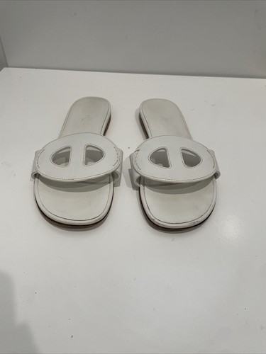 Hermes white leather Lisboa sandals 37