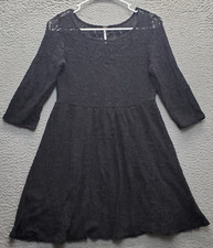 Free People Fit & Flare Dress Women's S Black Crochet Lace 3/4 Sleeve Round Neck