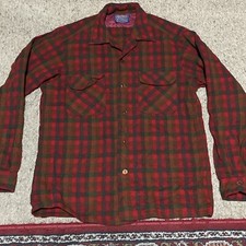 VTG Pendleton Virgin Wool Loop Collar Flannel Board Shirt Sz Med Buffalo Plaid