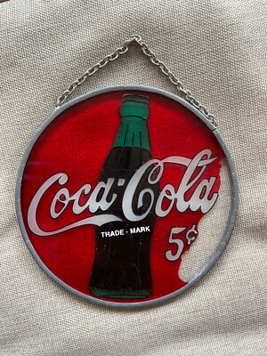 Coca-Cola ビンテージ ガラスプレート Vintage Coca-Cola Suncatcher Stained Glass Enamel Galvanized Steel