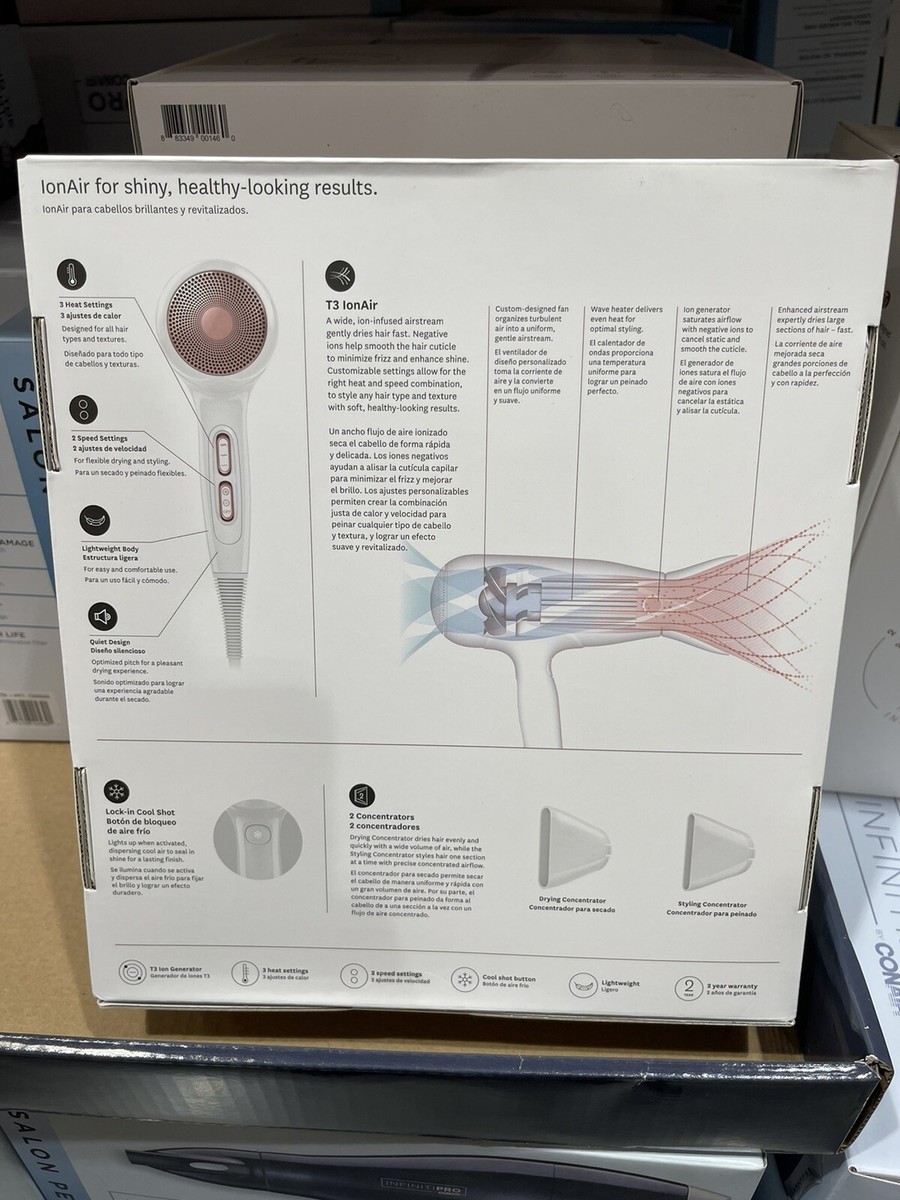 T3 FeatherWeight 3i Pro Hair Dryer White & Rose Gold Blow Dryer