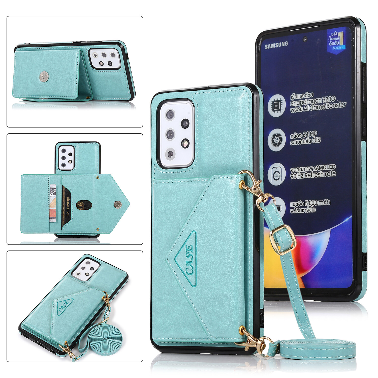 Leather Flip Wallet Case with Lanyard Holder for Samsung Galaxy A02S A11-image