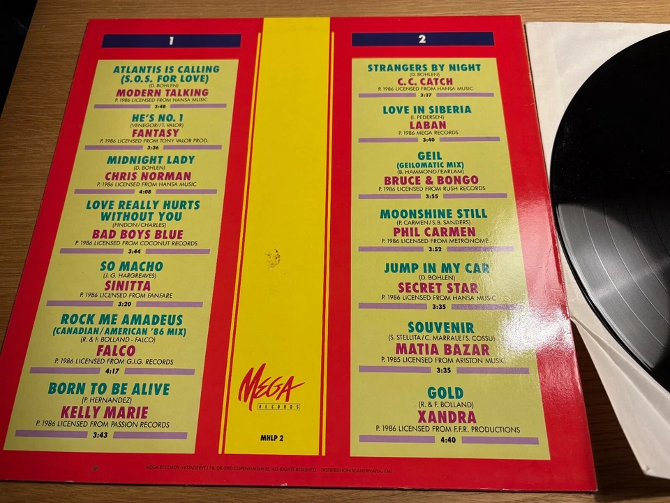MEGA HITS VOL 2 MEGA 1986 14 TRACK DANISH LP LABAN MODERN TALKING MATIA BAZAR LP - Image 4 of 4