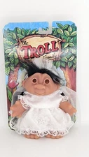 Vintage 1985  DAM Little Bride Troll Doll WEDDING Bride On Card