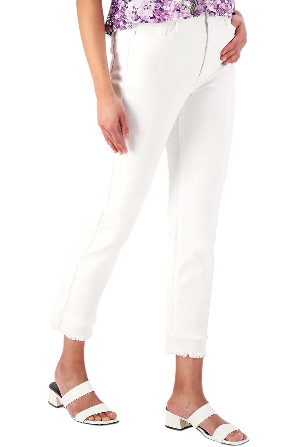 Susan Graver Straight Leg Ankle Jean with Frayed Hem White