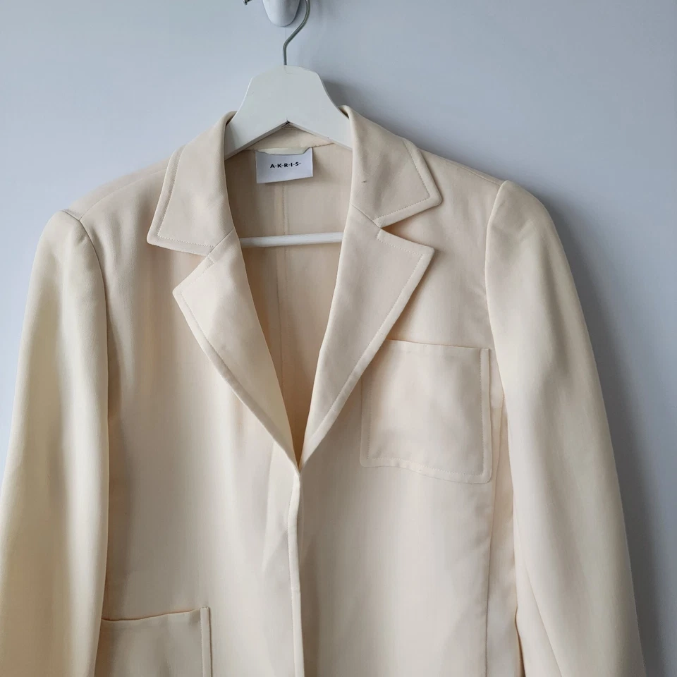 Akris Mujer Mezcla Lana Blazer 6 Bolsillos Manga Larga Crema Oficina Carreras Foto 3 de 4