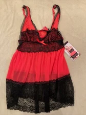 Seven til Midnight babydoll nightie thong set nwt black lace medium large womens