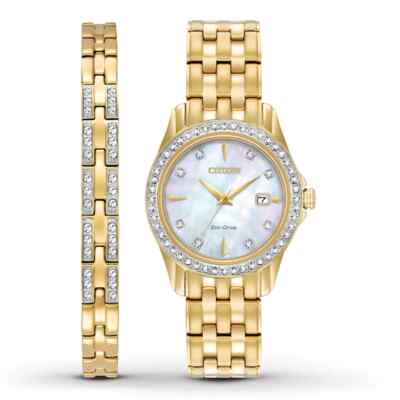 Citizen EW1907-78D Eco-Drive Mother-of-Pearl Dial Watch & Bracelet Women's Set