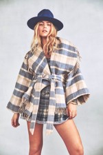 Loveshackfancy Revolve Plaid Wool Checkered Belted Oversized Coat Jacket M