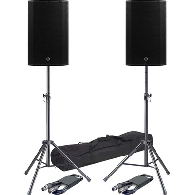 2 Mackie Thump212XT 1400W 12'' Powered Speaker, Digital Mixer, Stand & XLR Cables