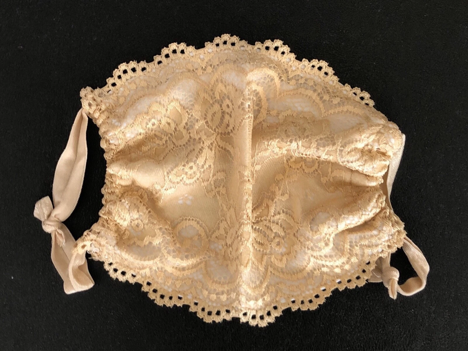 2 Pieces Washable Reusable Lace Face Mask with Cotton Filter Pocket in Beige