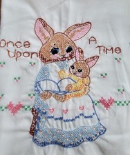 Vintage Cross Stitch Baby Youth Flat Sheet Once-upon-a-time Book Mama Bunny