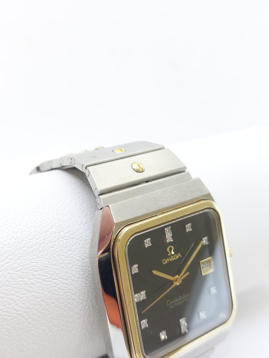 Omega 37mm 18K Gold Bezel Black Diamonds Dial 