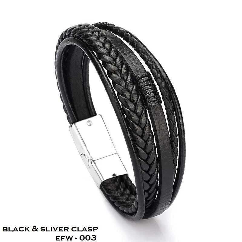 Pulseras de cuero para hombre hechas a mano trenzadas broche magnético pulsera negra o marrón Foto 3 de 4