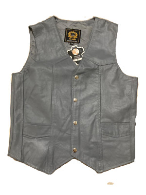 Mens Genuine Leather  Motorcycle Biker Vest ANARCHY Gray SOA Riding S To 2XL New