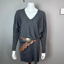 LOFT sweater dress XS sweater figure flattering minimalist gray merino wool