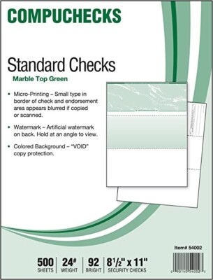 COMPUCHECKS 54002/ 500 sheet STANDARD Security CHECKS Marble Top Green 24 lb/92