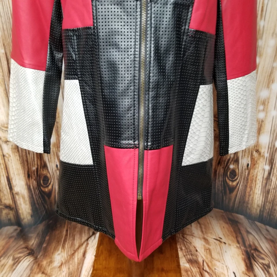 NEW Multiples Silver/Red/Black Faux Leather Women's Sm Full Zip-Up Jacket - Image 3 of 4