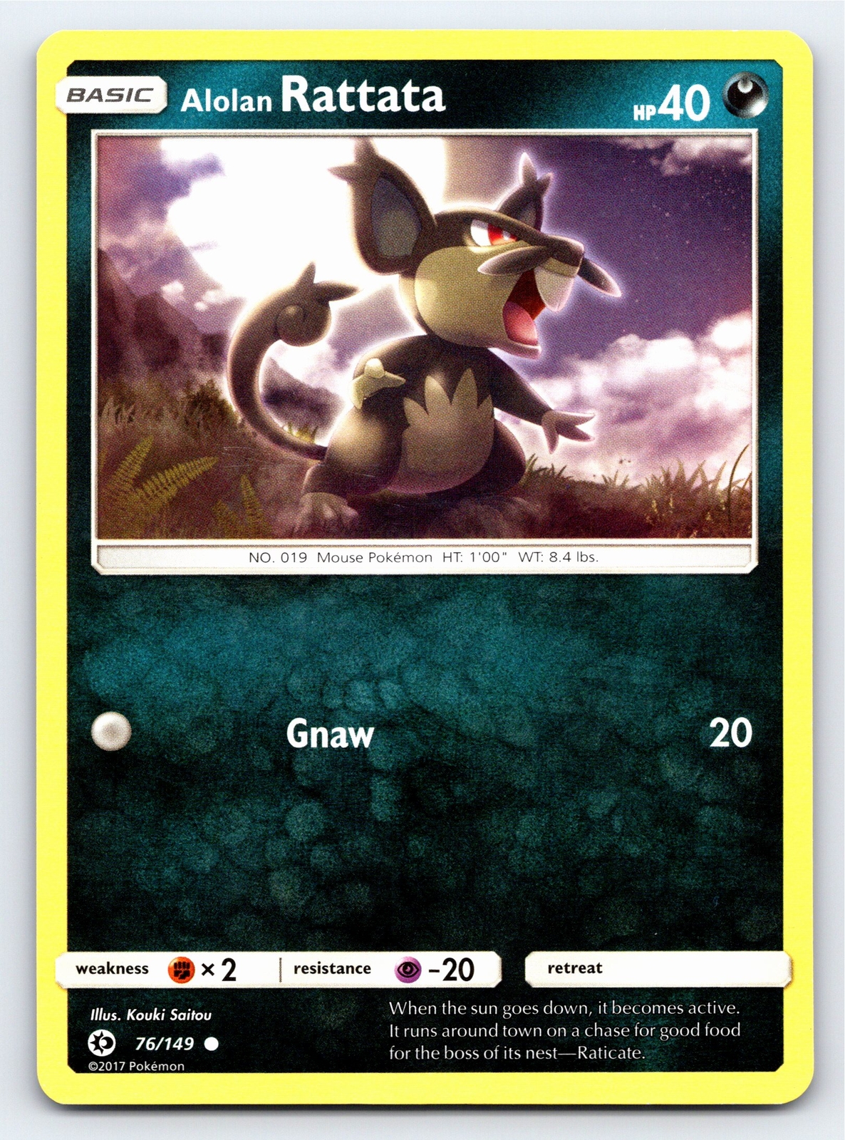 Alolan Rattata 76/149 Common Sun & Moon Base Set Pokemon Card - NM